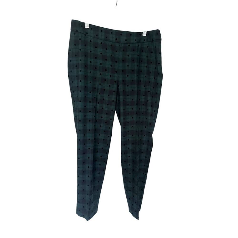 Talbots Pants Heritage‎ Size 10P Green Black Polka Dot Straight High Rise